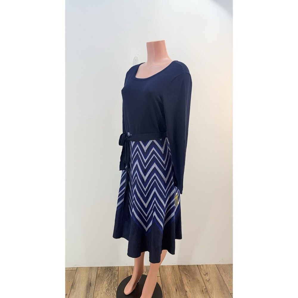 Taylor Blue Feminine Belted Knit Midi Sweater Dress Size Large - Picture 11 of 16